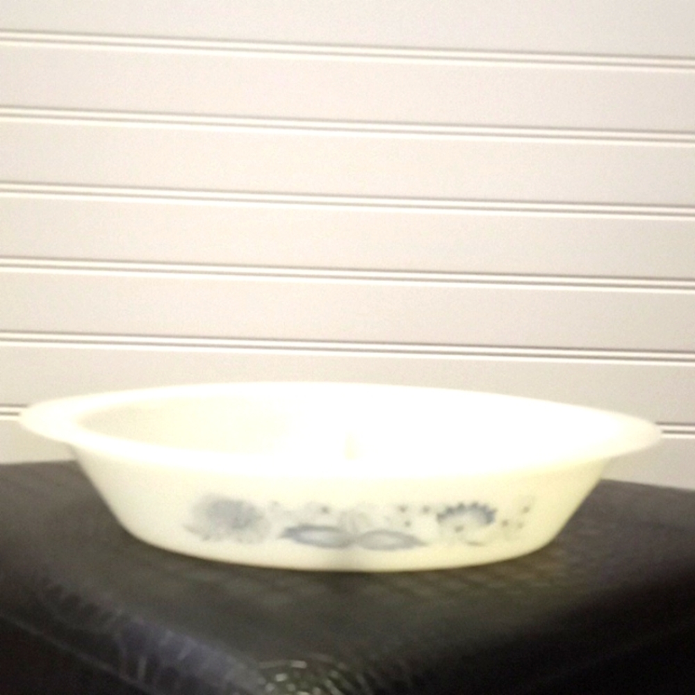 Vintage Glasbake Milk Glass Blue Floral Divided Dish